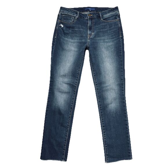 Apt 9 Straight Jeans 10 (31x27.5) Blue Super Stretch Distressed Denim Womens - Picture 2 of 9